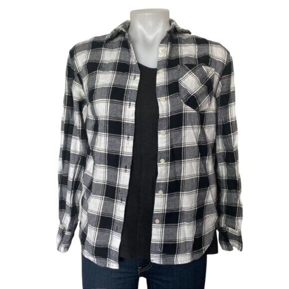a new day Tops - A New Day Gold Stitch Black and White Flannel Plaid Button Down Shirt Size XS